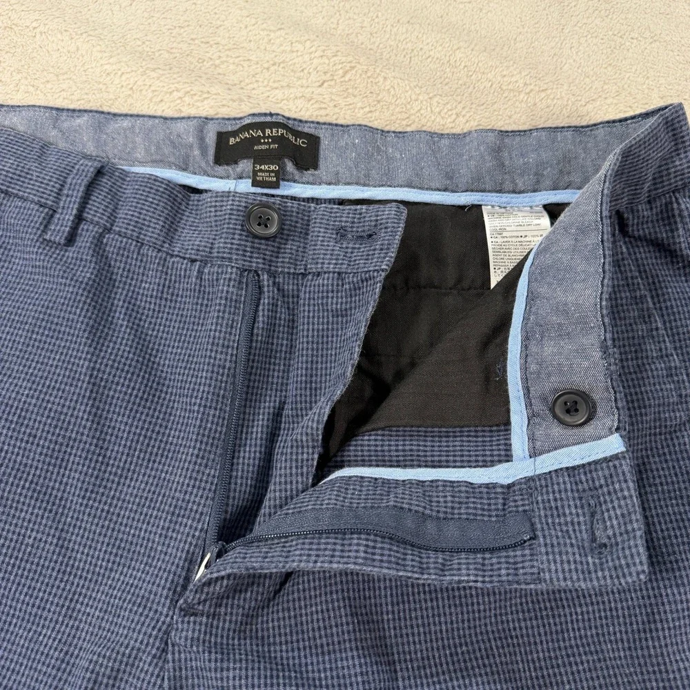 Banana Republic Aiden Fit Pants Mens 34x30 Blue Houndstooth Cotton Chinos Slacks